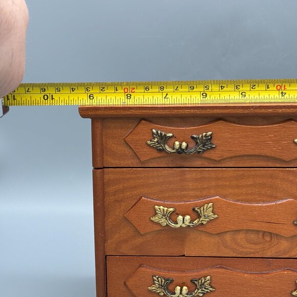 Vintage Wooden Jewelry Box with Red Velvet Lining and Mirror - Picture 14 of 15